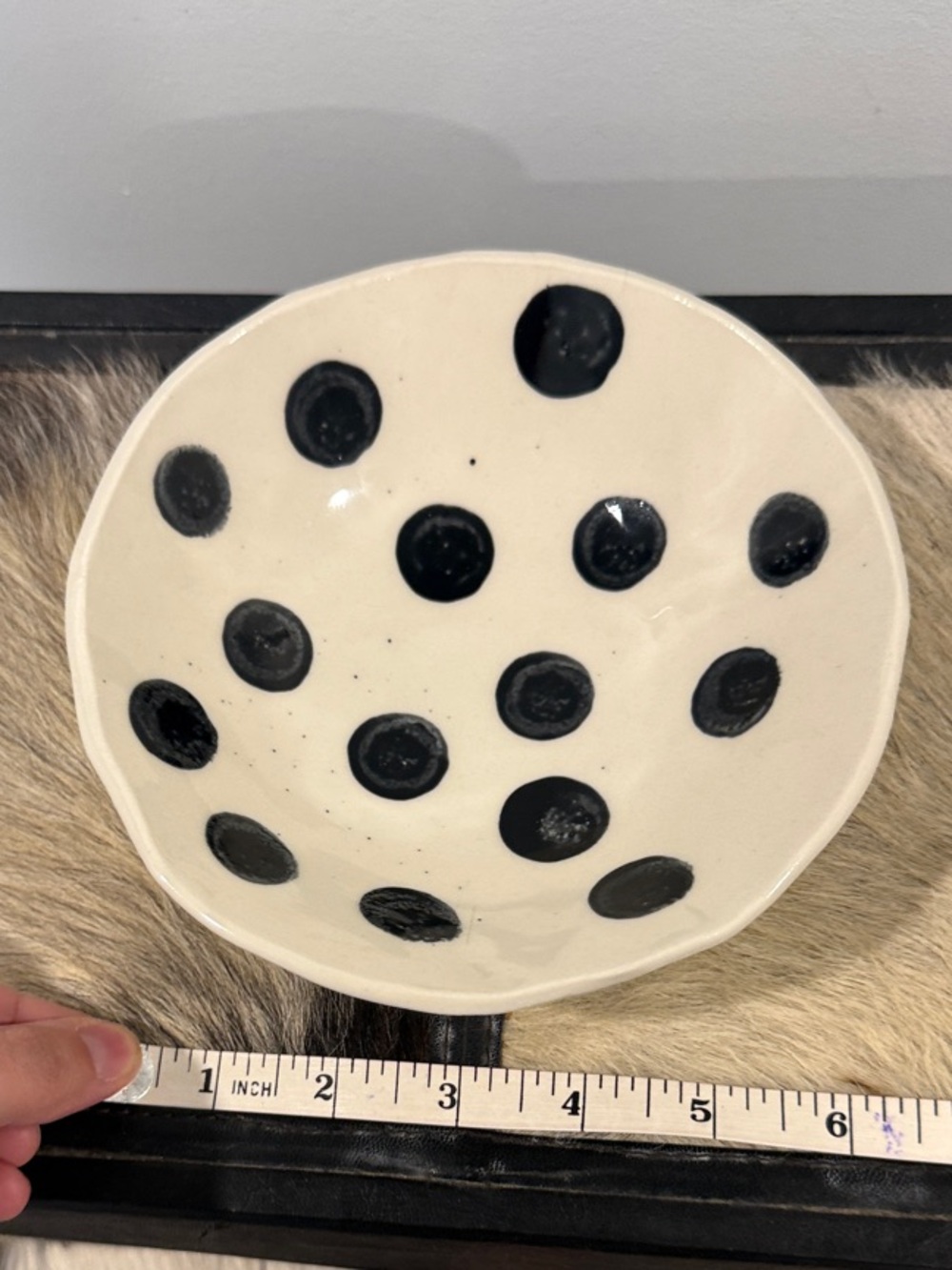 Handmade Polka Dot Ceramic Bowl - Black on Cream
